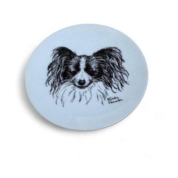 Lot Papillon Dog Porcelain Dish & Wooden Figure Decor - Picture 2 of 7